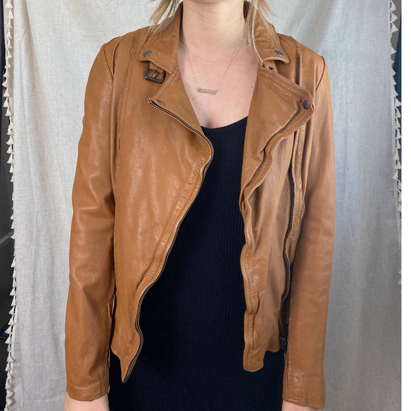 Muuba Lamb Leather Tan Moto Jacket Size 6 - Picture 4 of 15